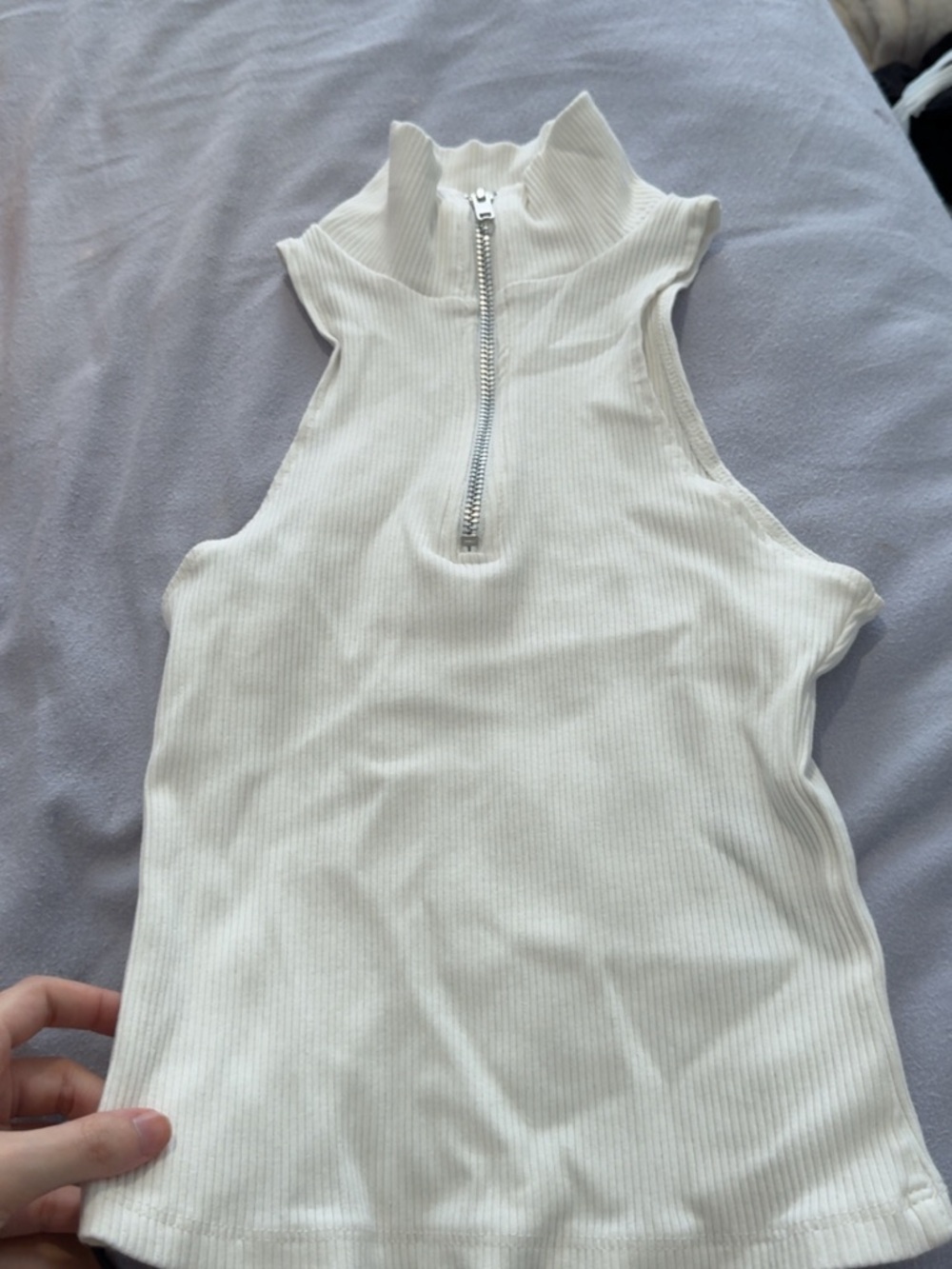 H&M Ivory Ribbed Mock Neck Zip-Up Tank